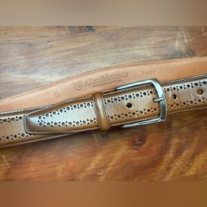 Allen Edmonds Tan Brown Brogue Leather Belt with Silver Buckle